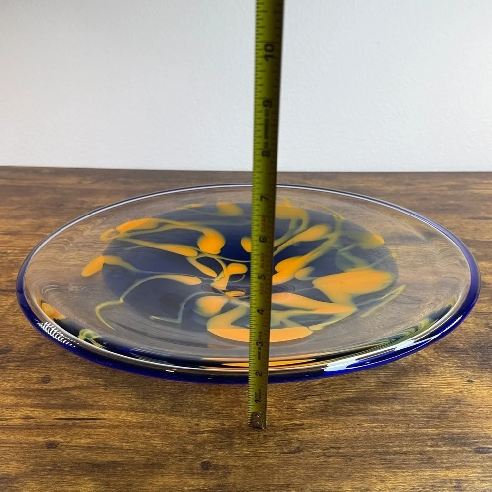 Blue and Orange Swirl Glass Plate